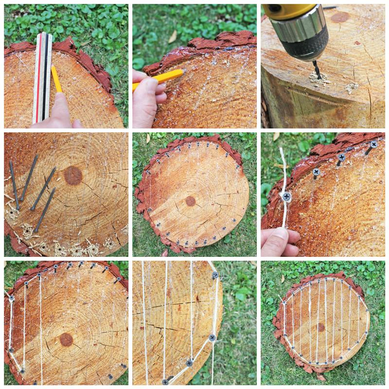 Make a natural loom from a tree stump.