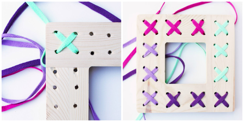 Frame Lacers are a colorful DIY toy that doubles as a great fine motor skills activity for kids. BONUS: You can make them in about 30 minutes for about $4 each.