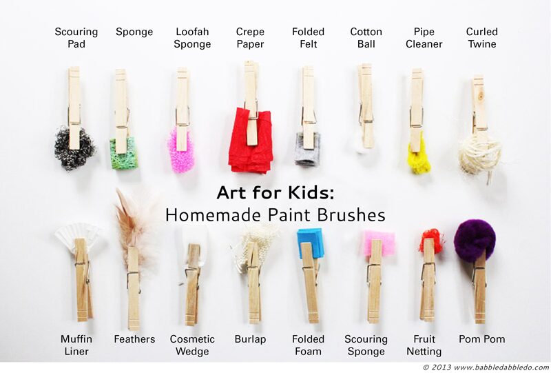 Try this STEAM Challenge For Kids: Make DIY paint brushes out of clothespins and found materials.
