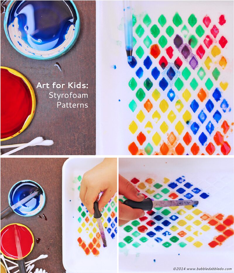 Easy Art Activities for Kids: Styrofoam Patterns | BABBLE DABBLE DO |Recycle Styrofoam trays to create a simple activity exploring color and pattern