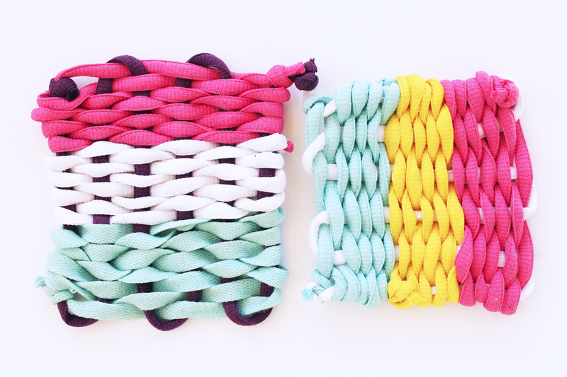 Basic Weaving Using A Recycled Plastic Loom. The loom is made from fruit packaging.