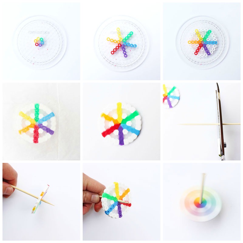 Make these easy DIY Toys: Spinning Tops using Perler beads