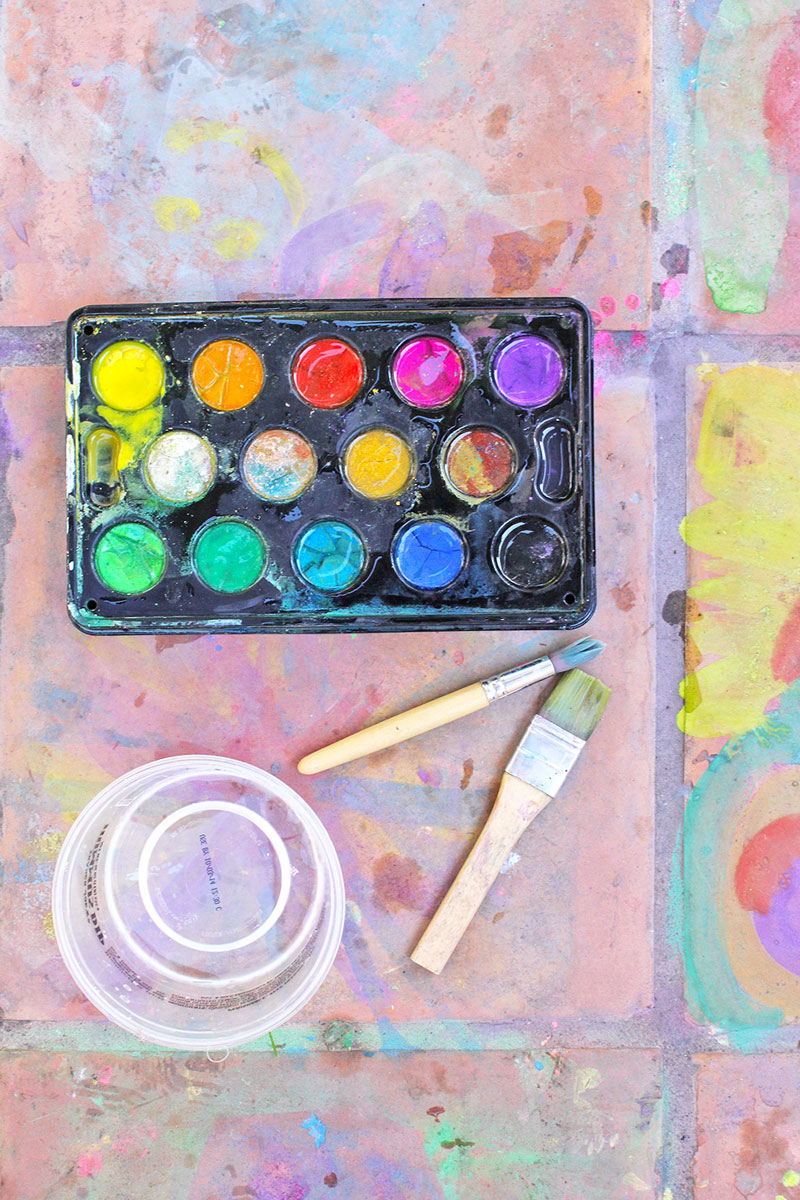 Easy Art Ideas for Kids: Watercolor on Tile. Artful results that will fade away in time.
