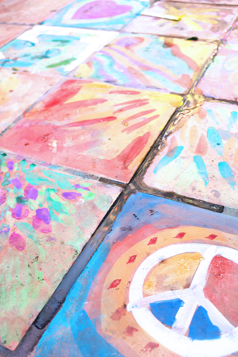 Easy Art Ideas for Kids: Watercolor on Tile. Gorgeous results that will fade away in time.