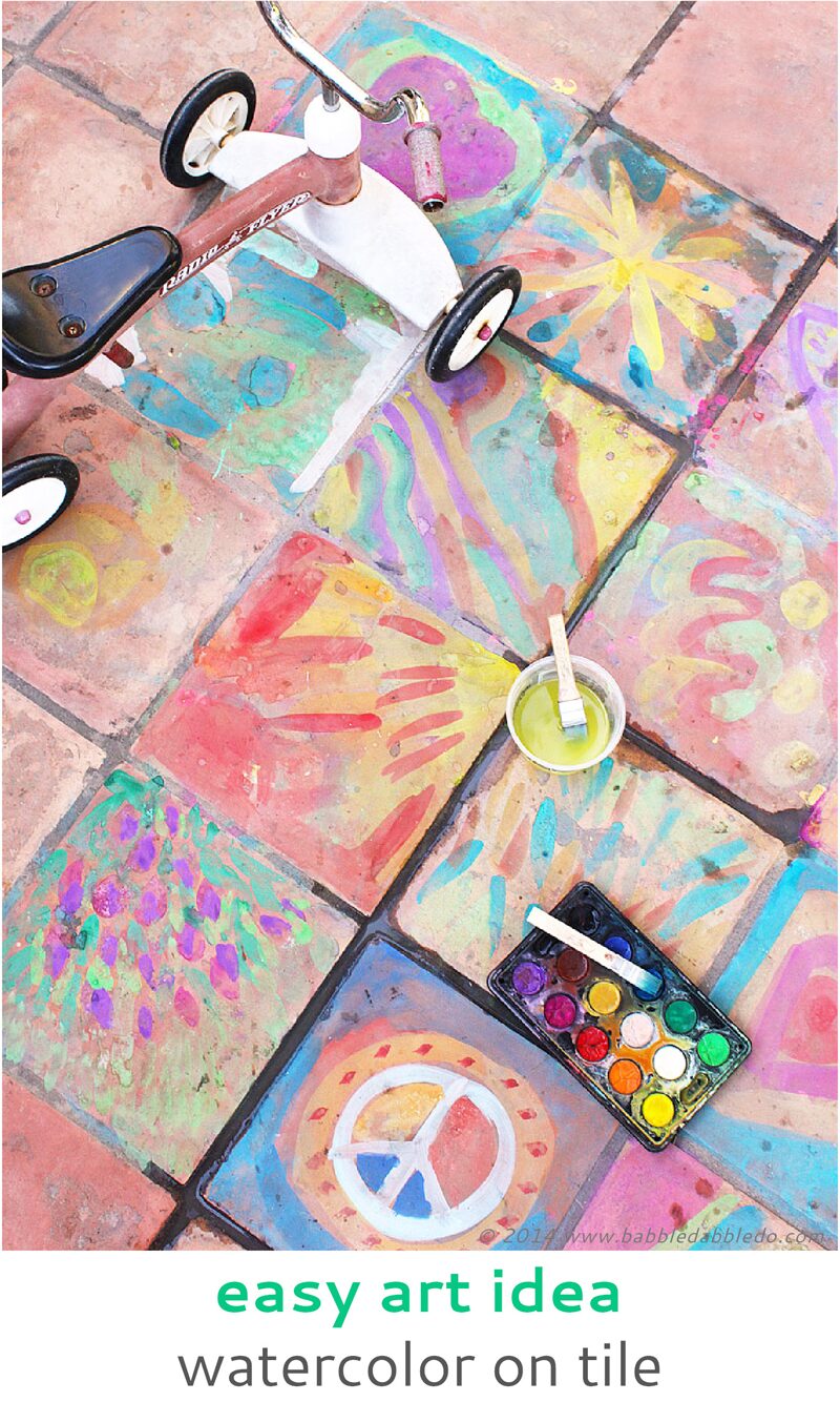 Easy Art Ideas for Kids: Watercolor on Tile. Artful results that will fade away in time.