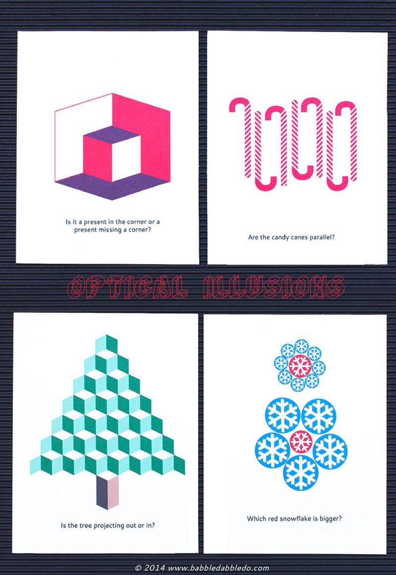 Holiday Printables for Kids: Christmas Optical Illusions: Amaze your friends with these 5 holiday themed optical illusions.