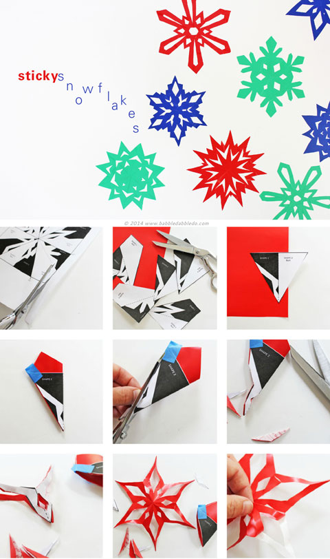 Make "sticky" snowflakes using contact paper. Fun idea for DIY wall and window clings.