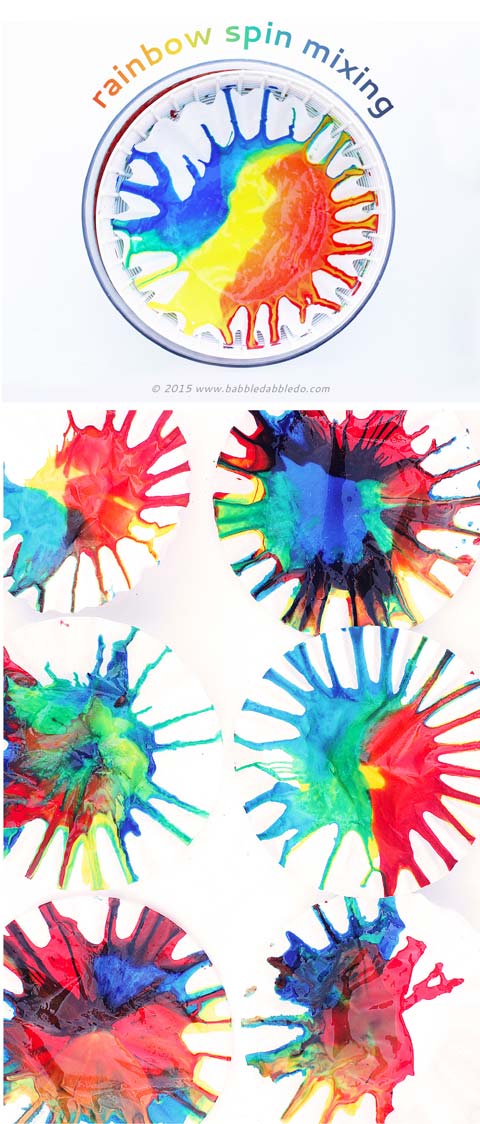Science Art: Rainbow Spin Mixing- Explore color theory and physics in this simple art project.