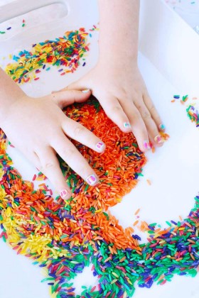 Sensory Play Ideas: Confetti Rice - Babble Dabble Do