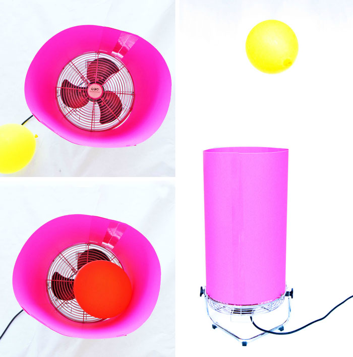 Simple STEAM activity: Watch balloons dance in a vortex of air. How many balloons can you get to "dance" at once?