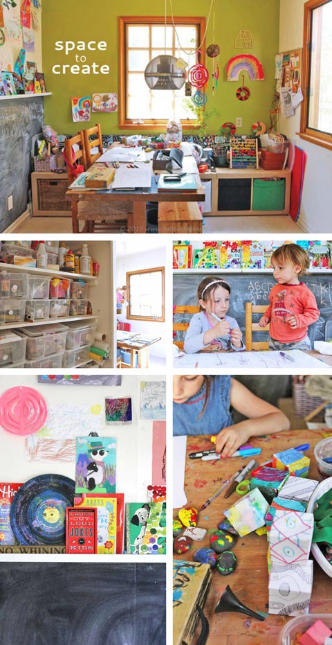 Ideas and resources for creating a home art studio for kids.