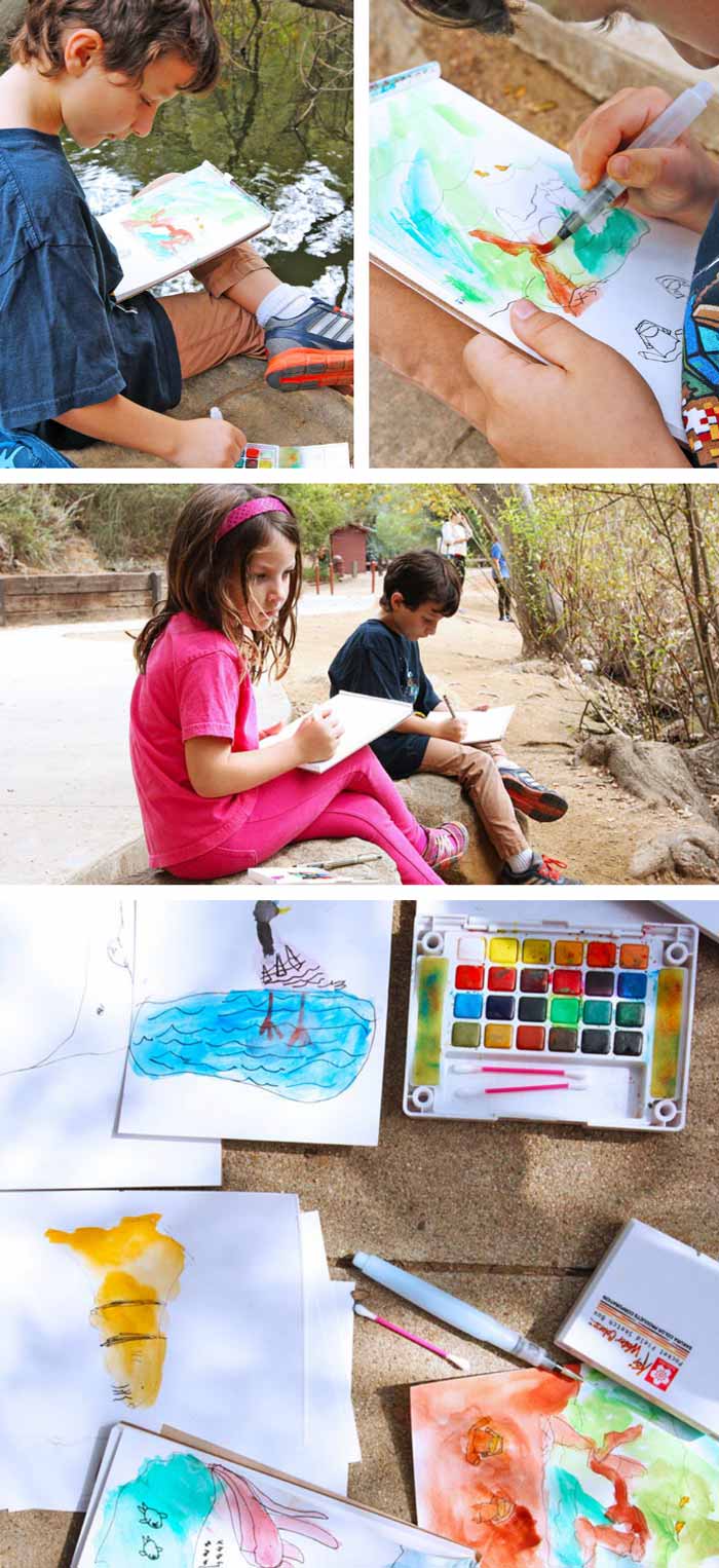 Here's an art idea: Make art on the go! 5 reasons to take art outside. Ideas for where to go, what to bring, and tips for enjoying an outdoor art adventure.