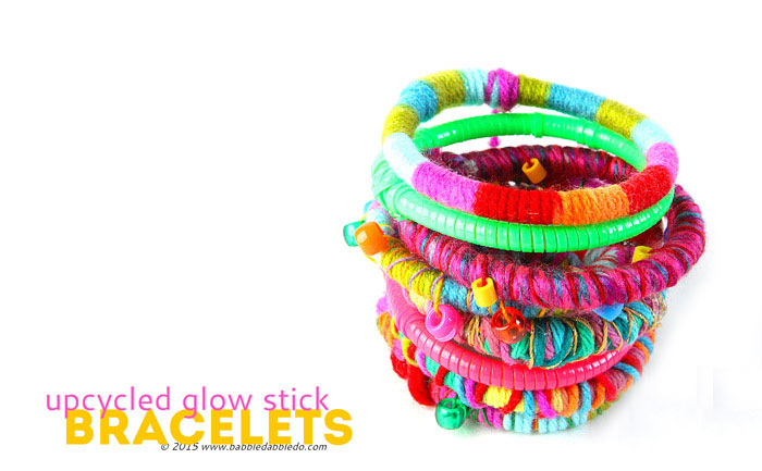 Upcycle used glow sticks into fancy DIY bracelets; no one will ever guess there is an old glow stick underneath!