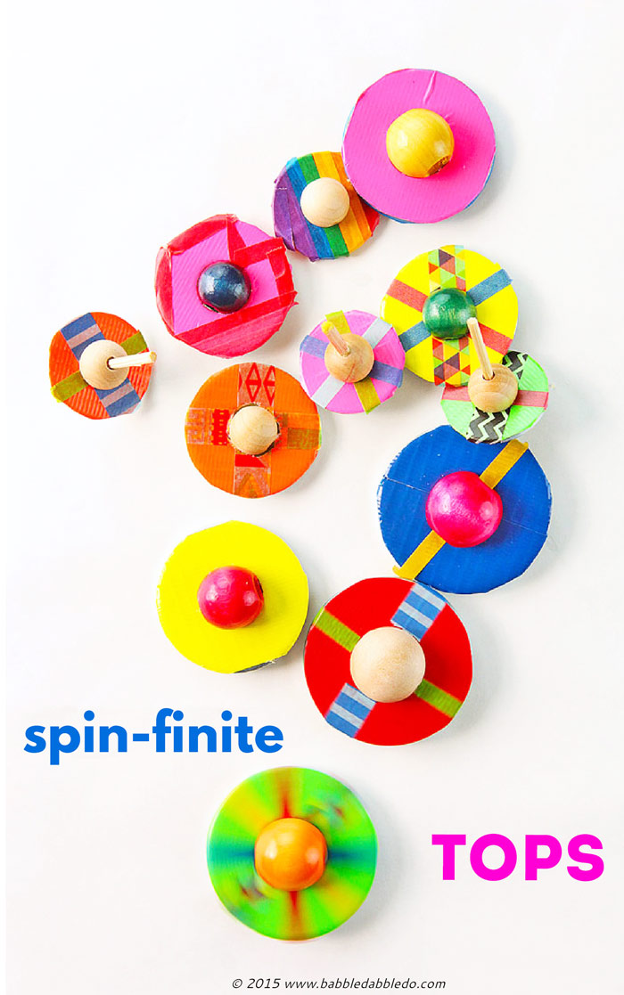 An easy DIY toy idea that always delights kids and adults is the simple spinning top. This “spin-finite” version is made from two easy to find materials that when combined, spin for a very, very long time!