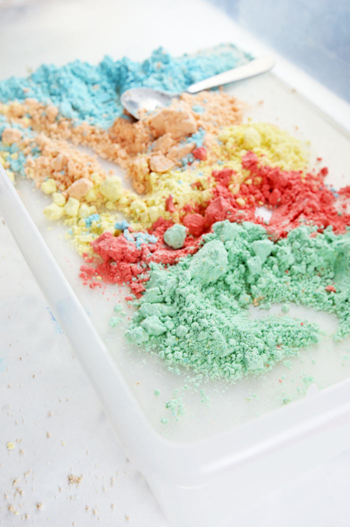 Learn how to make cloud dough, delightful 2- ingredient sensory dough perfect for toddlers and preschoolers! Included in this tutorial are recipes for basic cloud dough as well as colored and chocolate versions. We also share our tips for handling the mess!