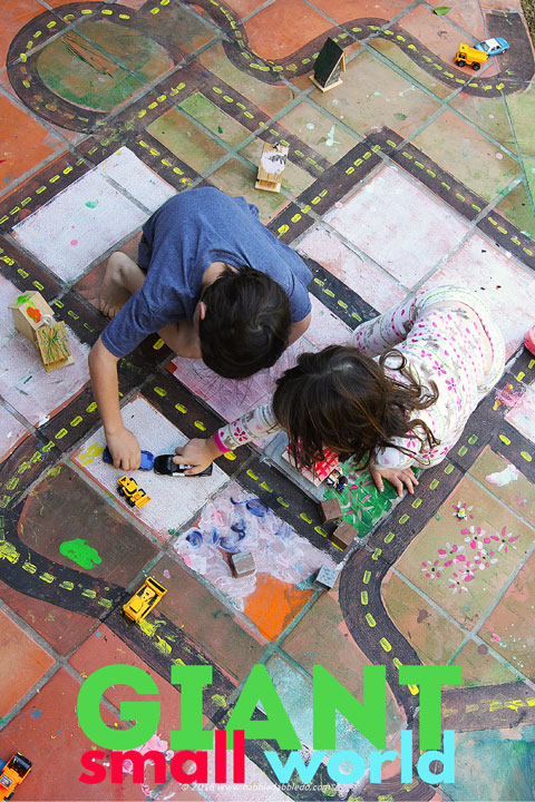 Collaborate with your kids in making a GIANT small world in your backyard for hours of creativity and play.