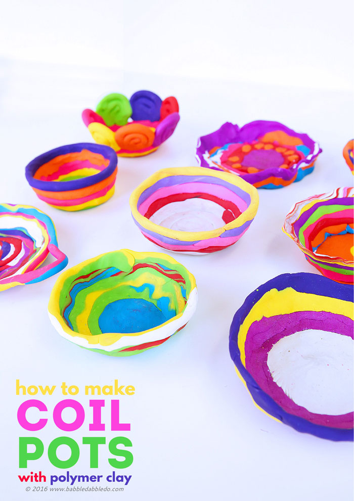  Learn how to make simple coil pots using polymer clay. Easy and colorful clay project for kids!