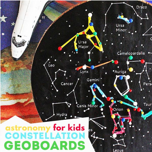 Fun kids' astronomy project: Make a constellation geoboard. Tutorial includes a template/instructions for making a geoboard for the Northern Hemisphere.