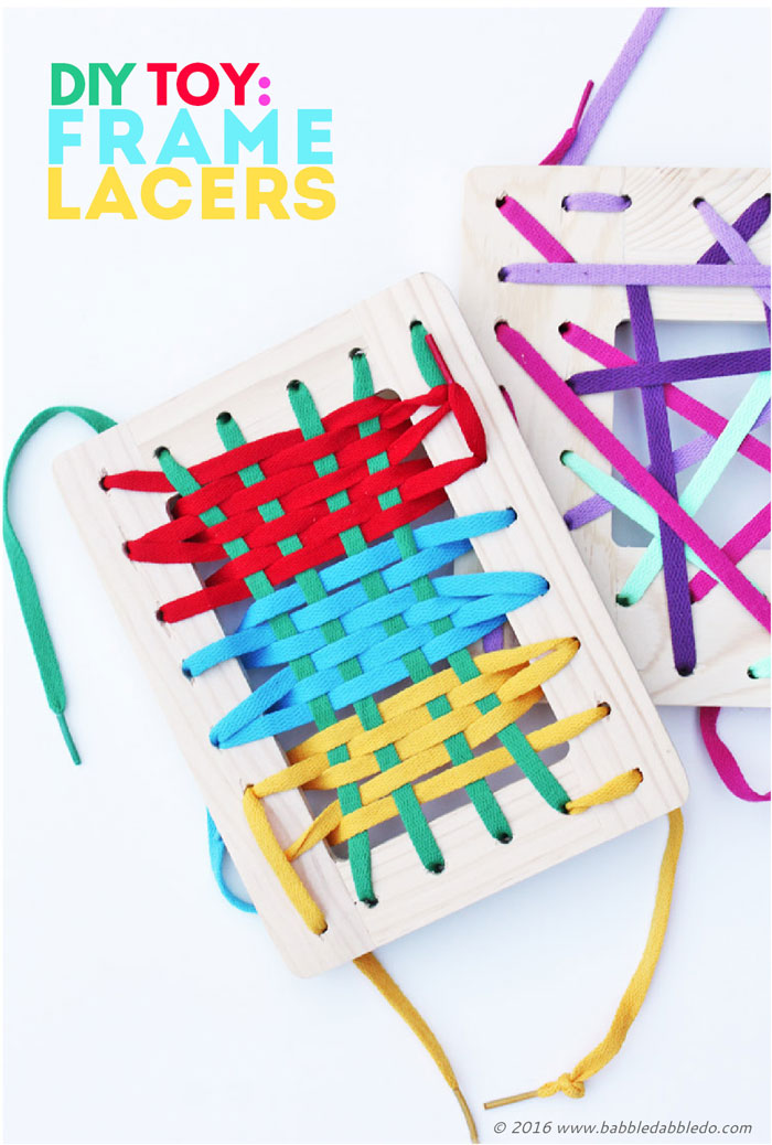 Frame Lacers are a colorful DIY toy that doubles as a great fine motor skills activity for kids. BONUS: You can make them in about 30 minutes for about $4 each.