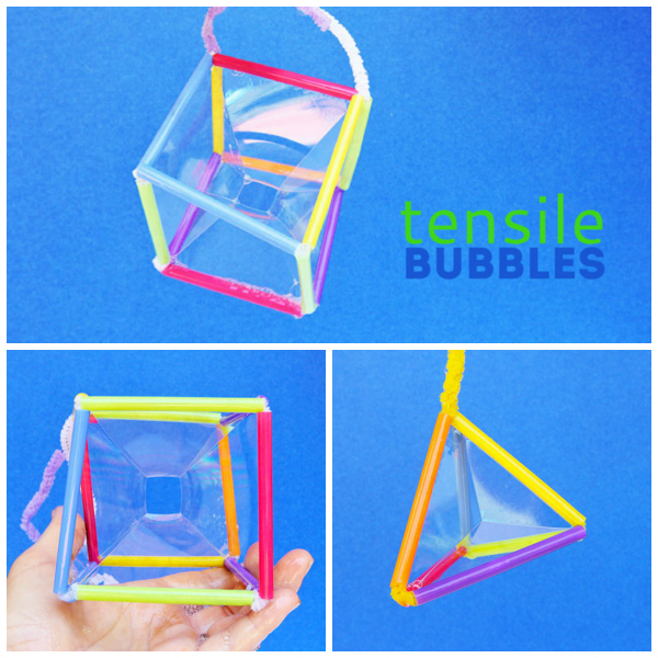 STEM Project: Make geometric bubbles that mimic tensile structures. Great engineering project for kids!