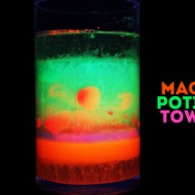 Spooky science projects for kids: Make a glowing Magic Potion Density Tower and explore the density of different liquids.
