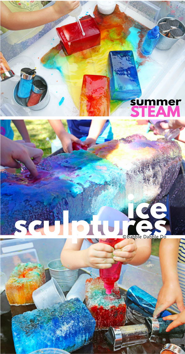 Melting Ice Experiment: Melt ice using salt and warm water to create ice sculptures. Perfect summer STEAM activity for kids of all ages!