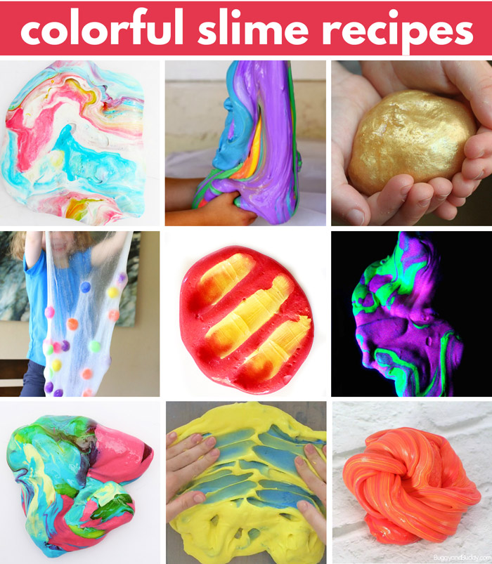 Colorful slime recipes for kids.