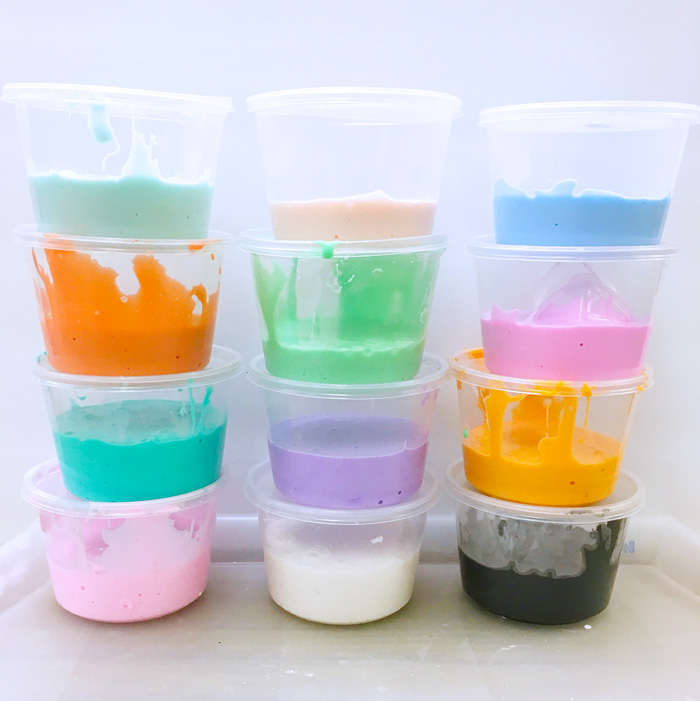 Store slime in plastic food containers with lids.