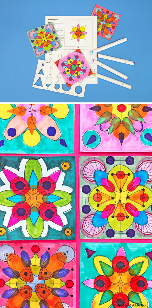 This geometric art project uses symmetry and axes to create lovely paper tiles! Make a few and display them together